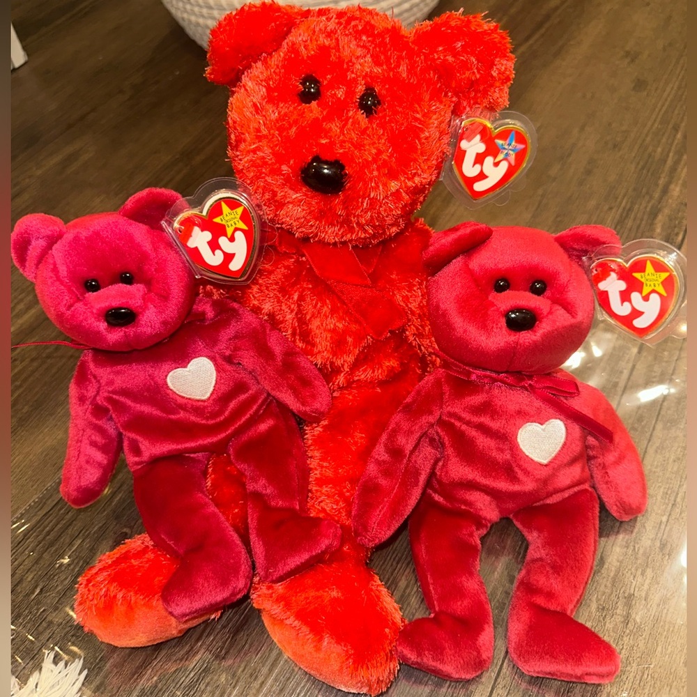 Vintage TY Valentine’s Day Beanie Baby Set – Valentina (Pair) + Sizzle Buddy ❤️